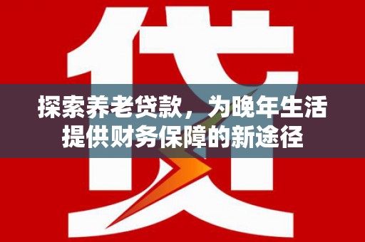 砀山探索养老贷款，为晚年生活提供财务保障的新途径